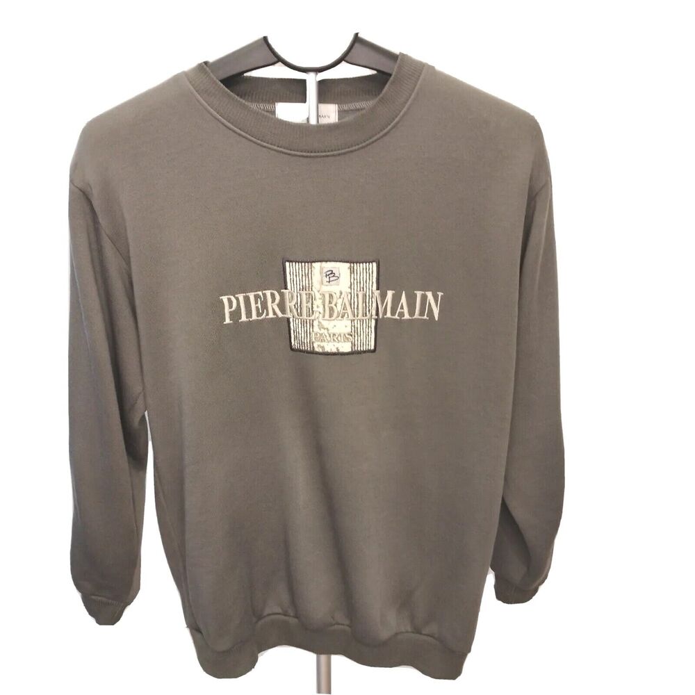 Pierre Balmain Paris Sweatshirt Size S Khaki Gray Embroidered Logo Paris‎ $990